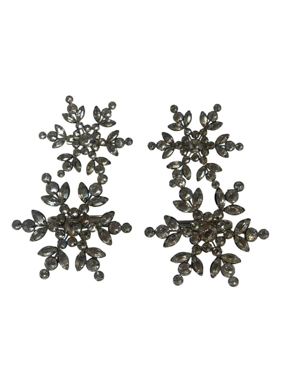 Snowflake Rhinestone Metal Napkin Rings Set Of 4 Elegant Table Decor 2.5 Inches